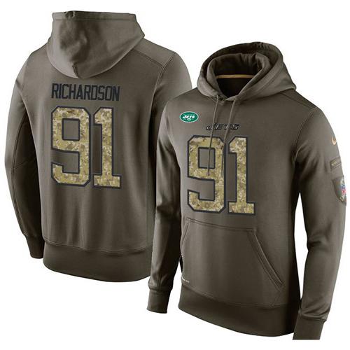 NFL Men's Nike New York Jets #91 Sheldon Richardson Stitched Green Olive Salute To Service KO Performance Hoodie